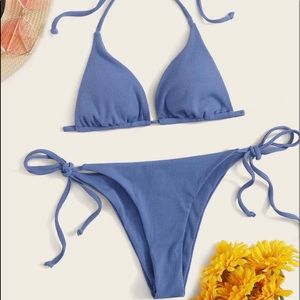 Ribbed triangle tie side bikini swimsuit